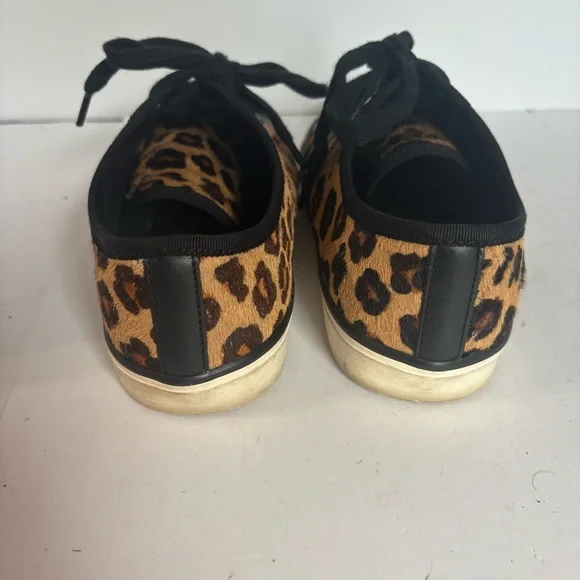 Tory Burch Marin Ocelot calfskin Leopard Print Flat Lace Up Sneakers, size 7 - Picture 5 of 9